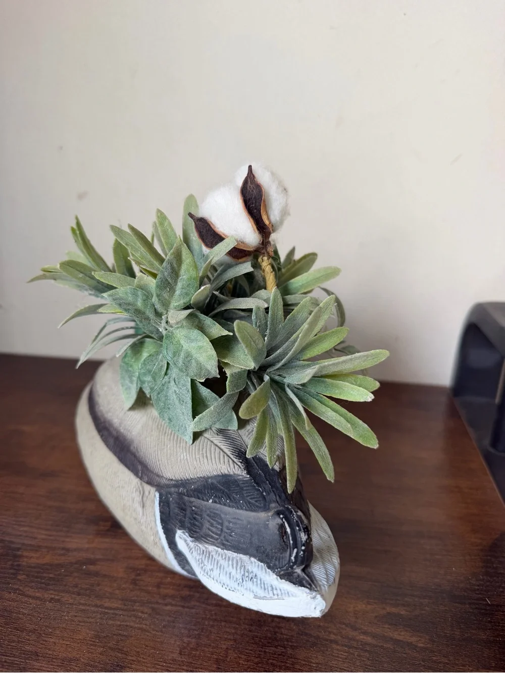 Decorative Duck Planter with Greenery - Neutral and Teal